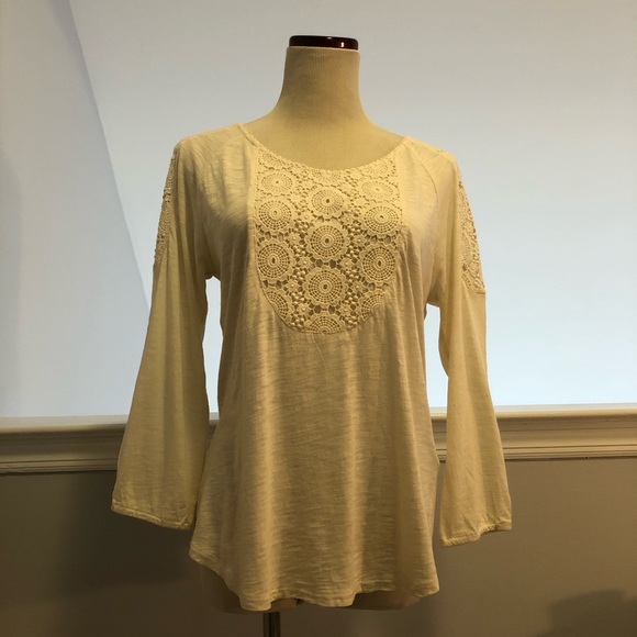 Lucky Brand Lace Inset Tee in Cream - Picture 2 of 6